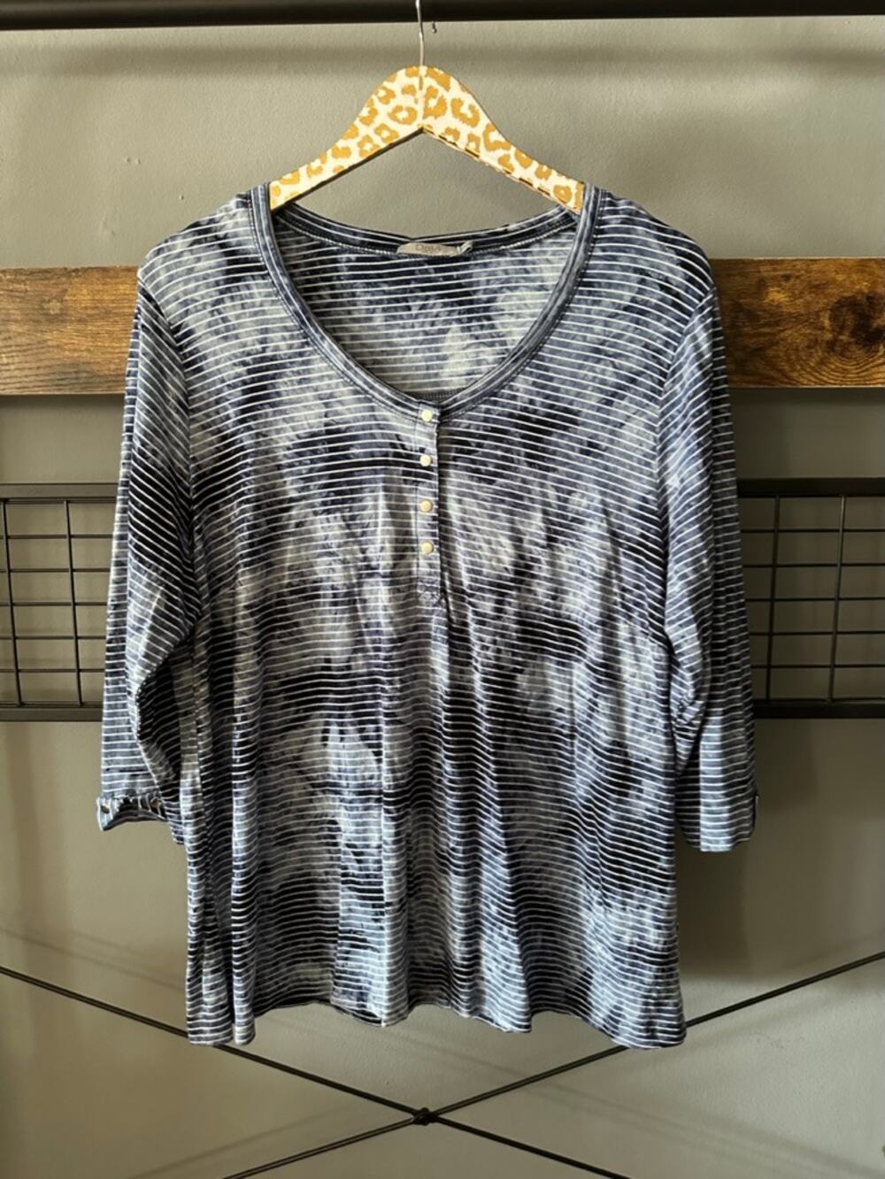 Dalia Blue Tie Dyed Henley | Size 2X